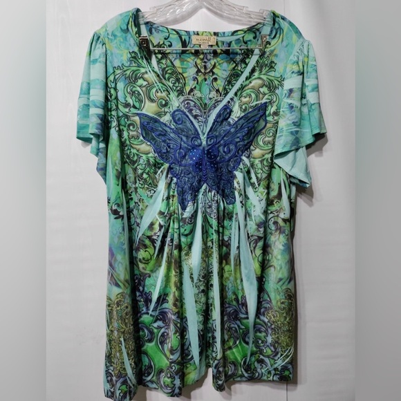 One World 2X Butterfly Flowy Beautiful Blouse - Picture 1 of 3
